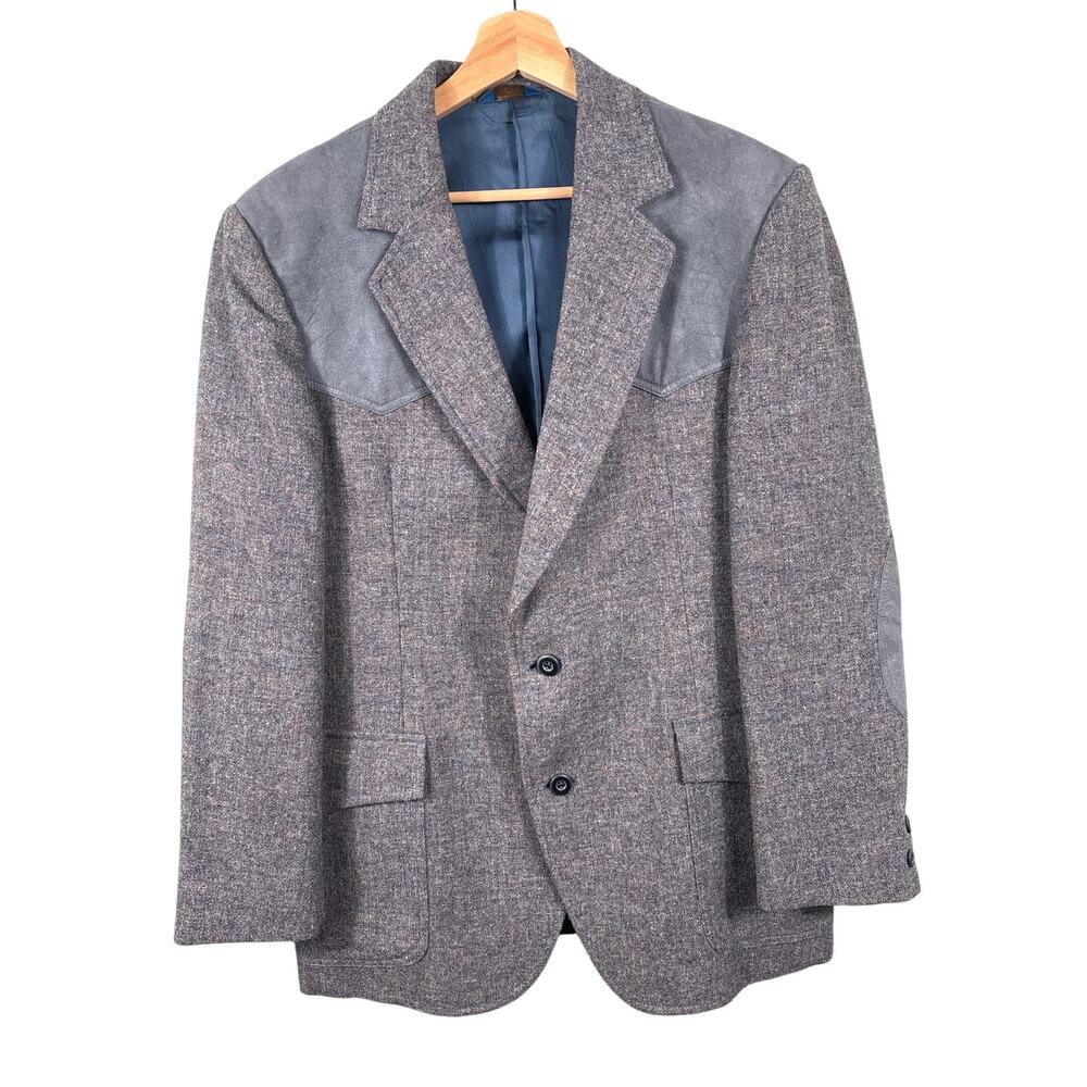 Pendleton Men's Wool Blazer‎ Size 42 Gray Elbow Patch Winglet Coat Suit Jacket